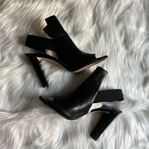Stuart Weitzman Black Peep-Toe Heels